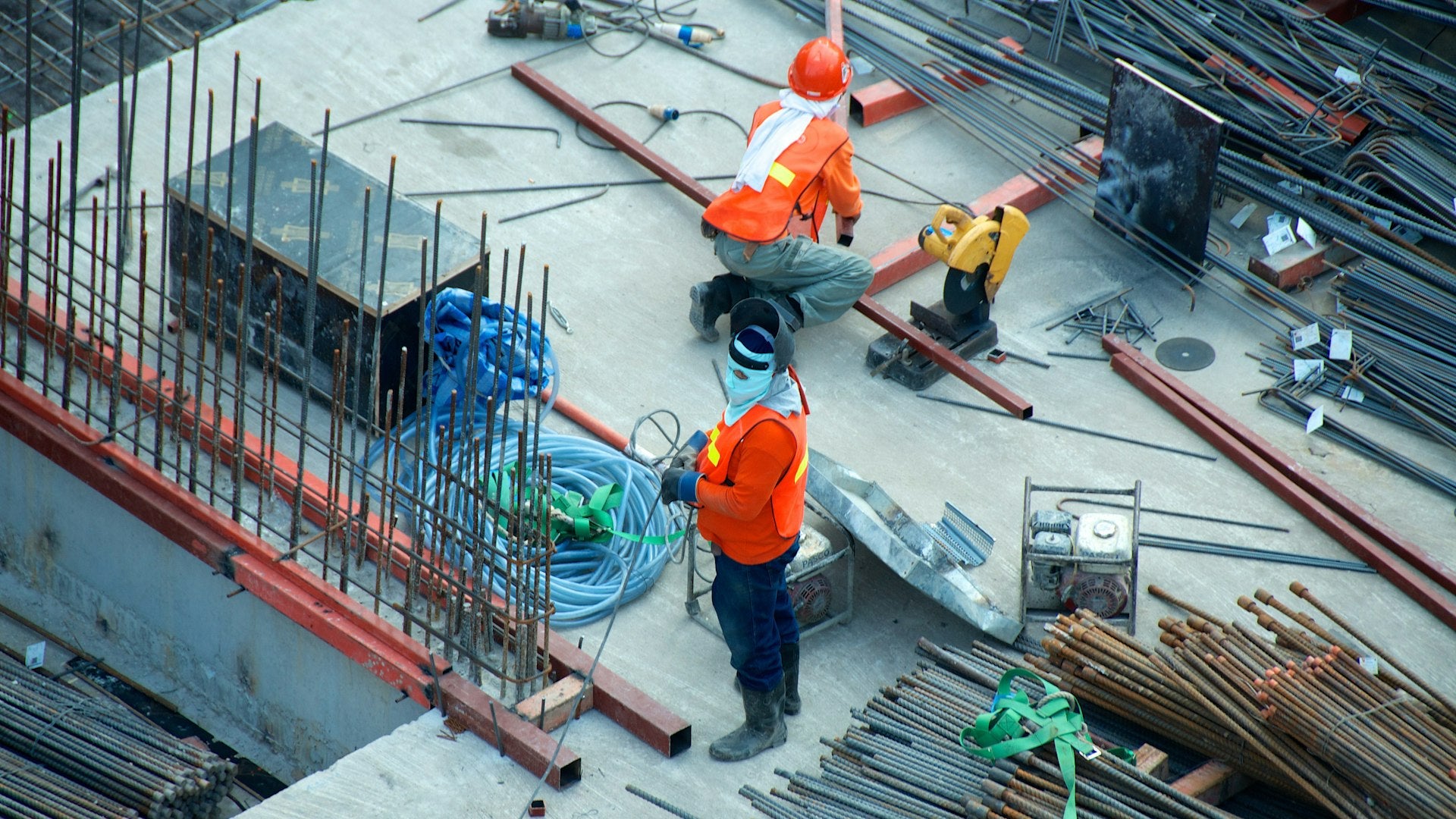 Construction workers in custom uniforms